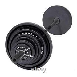 300lbs Weight Set 2 Olympic Grip Plates With 7ft Bar Cast Iron Lifting Barbell