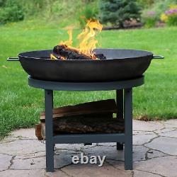 30 in Round Cast Iron Fire Pit Bowl with Built-In Log Rack by Sunnydaze