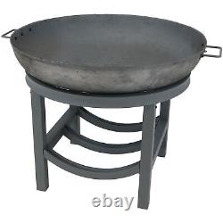 30 in Round Cast Iron Fire Pit Bowl with Built-In Log Rack by Sunnydaze