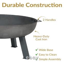 30 in Rustic Cast Iron Outdoor Raised Fire Pit Bowl Steel by Sunnydaze