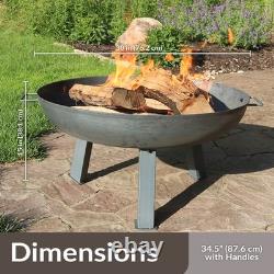 30 in Rustic Cast Iron Outdoor Raised Fire Pit Bowl Steel by Sunnydaze