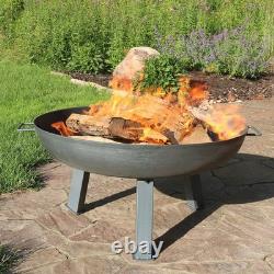 30 in Rustic Cast Iron Outdoor Raised Fire Pit Bowl Steel by Sunnydaze