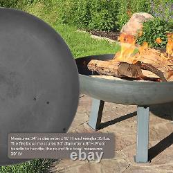 34 in Rustic Cast Iron Fire Pit Bowl with Stand Steel by Sunnydaze