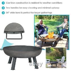 34 in Rustic Cast Iron Fire Pit Bowl with Stand Steel by Sunnydaze