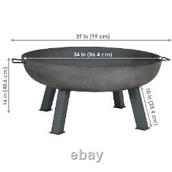 34 in Rustic Cast Iron Fire Pit Bowl with Stand Steel by Sunnydaze