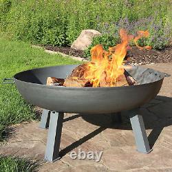 34 in Rustic Cast Iron Fire Pit Bowl with Stand Steel by Sunnydaze
