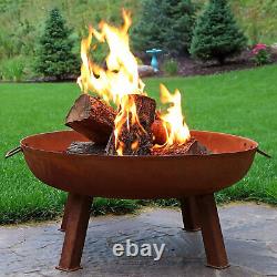 34 in Rustic Cast Iron Fire Pit Bowl with Stand by Sunnydaze