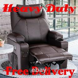 350LB heavy duty Recliner Sofa Chair with heat and massage Cup Holder Leather RC