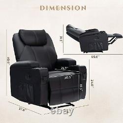 350LB heavy duty Recliner Sofa Chair with heat and massage Cup Holder Leather RC