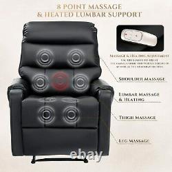 350LB heavy duty Recliner Sofa Chair with heat and massage Cup Holder Leather RC