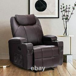 350LB heavy duty Recliner Sofa Chair with heat and massage Cup Holder Leather RC