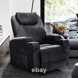 350LB heavy duty Recliner Sofa Chair with heat and massage Cup Holder Leather RC