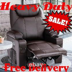 350LB heavy duty Recliner Sofa Chair with heat and massage Cup Holder Leather RC