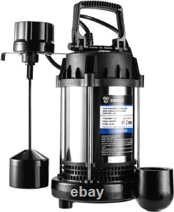 3/4HP 4600GPH Sump Pump, Submersible Cast Iron and Stainless Steel Sump Pump