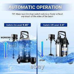 3/4HP 4600GPH Sump Pump, Submersible Cast Iron and Stainless Steel Sump Pump