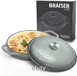 3.6 QT Braiser Enameled Cast Iron Casserole Pan with Cover, Grigio Scuro Gradie