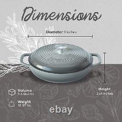 3.6 QT Braiser Enameled Cast Iron Casserole Pan with Cover, Grigio Scuro Gradie