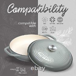 3.6 QT Braiser Enameled Cast Iron Casserole Pan with Cover, Grigio Scuro Gradie