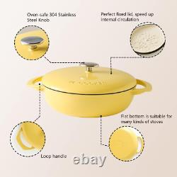 3.8 Quart Enameled Cast Iron Braiser Pan with Lid, Shallow Dutch Oven, Oven Safe