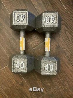 40 Lbs Dumbbell Pair Hex Cast Iron Free Priority Shipping Brand New