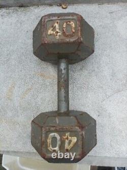 40 lb Pair Hex Cast Iron Dumbbells USA SHIPS ASAP! 80lbs Total Used Hand Weight