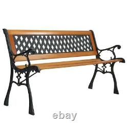 49 Patio Porch Garden Bench Cast Iron Outdoor Chair Love Seat Weave Style 330lb