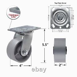 4X2Heavy Duty Caster Steel Cast Iron Wheel Casters, Capacity 800-3000 LB