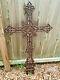 4' Antique Sand Cast Iron Garden Cross French Crucifix Cemetary Memorial 30lbs