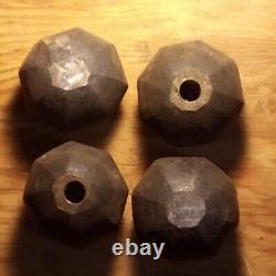 4 Antique-Wrought Cast Iron Cannon Ball Knobs / Feet 1.5 lbs. 2-1/8 Threaded