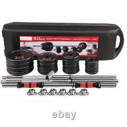 50KG/110LB Adjustable Weight Cast Iron Dumbbell Barbell Kit Home Workout Tools A