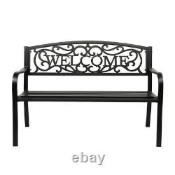 50 in Outdoor Patio Park Welcome Backrest Cast Iron Bench Path Chair Seat 750lbs
