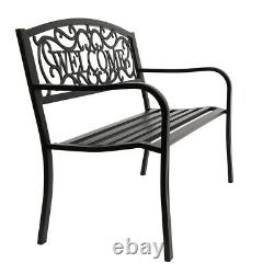 50 in Outdoor Patio Park Welcome Backrest Cast Iron Bench Path Chair Seat 750lbs