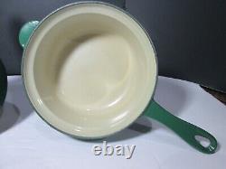 5 PC LE CREUSET ENAMELED CAST IRON GREEN #14 SAUCEPAN LID #18 2 in 1 #23 SKILLET