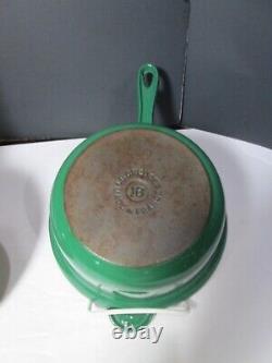 5 PC LE CREUSET ENAMELED CAST IRON GREEN #14 SAUCEPAN LID #18 2 in 1 #23 SKILLET