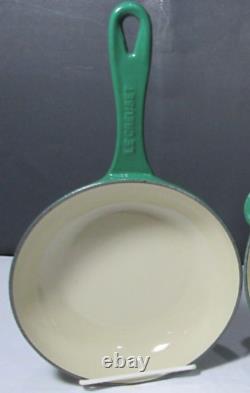 5 PC LE CREUSET ENAMELED CAST IRON GREEN #14 SAUCEPAN LID #18 2 in 1 #23 SKILLET