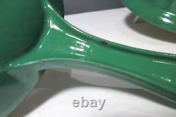 5 PC LE CREUSET ENAMELED CAST IRON GREEN #14 SAUCEPAN LID #18 2 in 1 #23 SKILLET