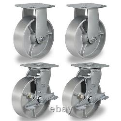 6X 2 Heavy Duty Casters Semi Steel Cast Iron Wheels Capacity up to 1250-5000LB