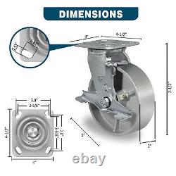 6X 2 Heavy Duty Casters Semi Steel Cast Iron Wheels Capacity up to 1250-5000LB