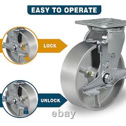 6X 2 Heavy Duty Casters Semi Steel Cast Iron Wheels Capacity up to 1250-5000LB