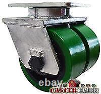 6 x 3 Dual Wheel Green Poly on Cast iron Swivel Caster 6,000 lbs Capacity