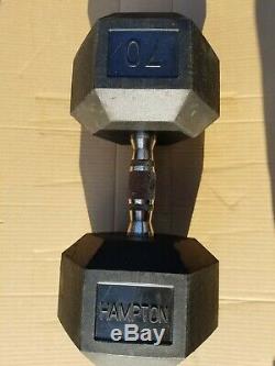 70 lb Cast Iron Rubber Hex Dumbbell Hand Weight Hampton Perfect Condition