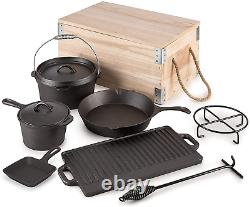 8 Piece Pre-Seasoned Dutch Oven Cooking Set Cast Iron Camping Cooking Set Kitche