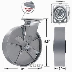 8x2Heavy Duty Caster Steel Cast Iron Wheel, Casters, Capacity1500-6000LB