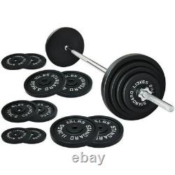 95LB Standard Weight Set, Cast Iron Plates & 5FT Barbell with Star Locks, Black