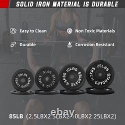 95LB Standard Weight Set, Cast Iron Plates & 5FT Barbell with Star Locks, Black