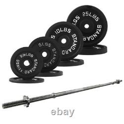 95LB Standard Weight Set, Cast Iron Plates & 5FT Barbell with Star Locks, Black