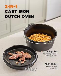 9 Quart Pre-Seasoned Cast Iron Dutch Oven with Lid and Lid Lifter Tool Outdoo