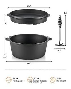 9 Quart Pre-Seasoned Cast Iron Dutch Oven with Lid and Lid Lifter Tool Outdoo