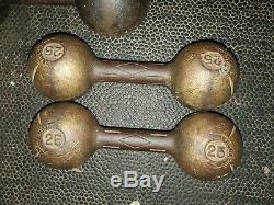 ANTIQUE DAN LURIE BROOKLYN 2 x 25 LB. PISTOL GRIP DUMBBELLS WEIGHTS Extreme RARE