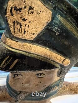 ANTIQUE POLICE BOY Baby DOG CAST IRON STATUE DOORSTOP HUBLEY Nice